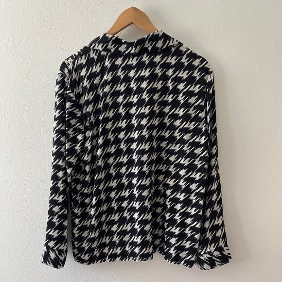 Anine Bing Aiden Shirt Womens Small Houndstooth Black White Pajama Style - Picture 2 of 9